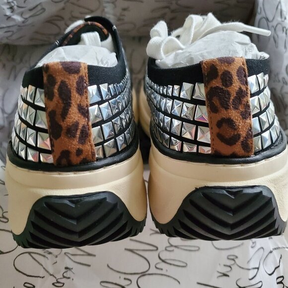 Wild Pair NWT Rocker Studded Thick Sole Sneakers Leopard In Black Canvas 9.5 - Picture 10 of 16